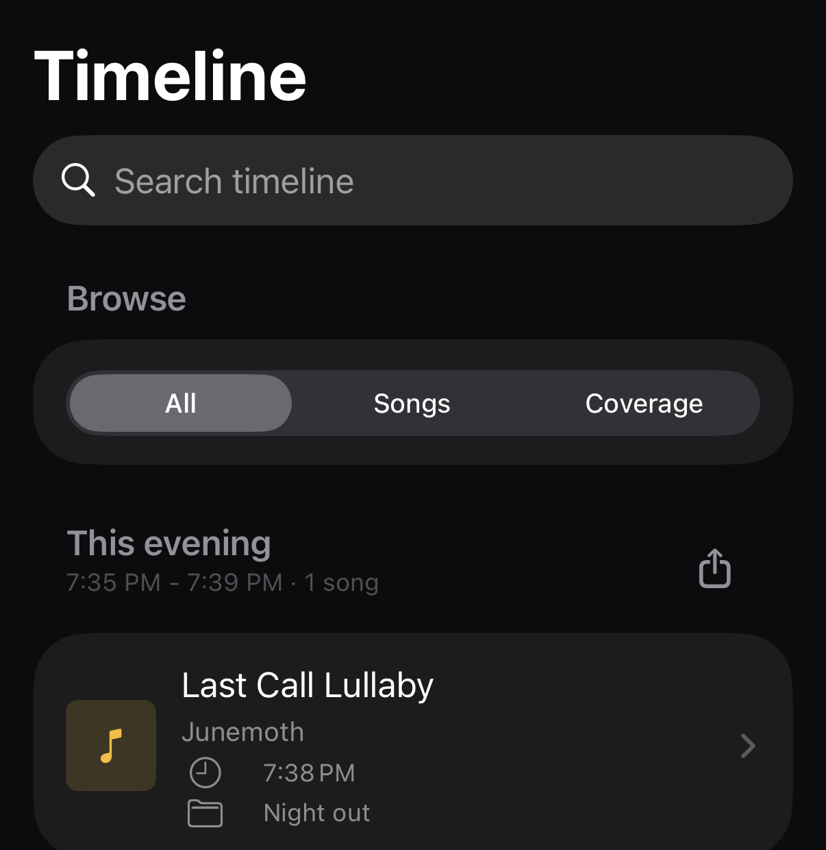 EavesJam Timeline screen showing hearing events and listening windows.